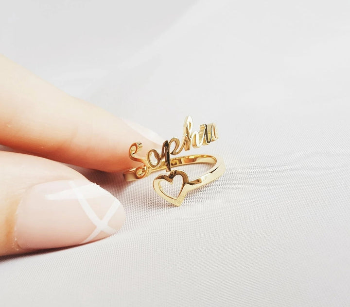 Personalized Name Adjustable Rings with Heart Design